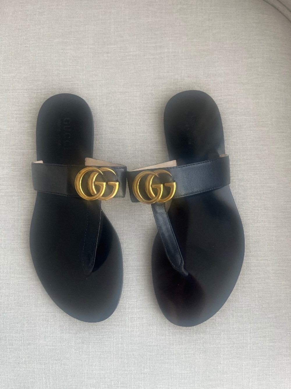 Gucci Black Leather GG Marmont Sandals Size 36